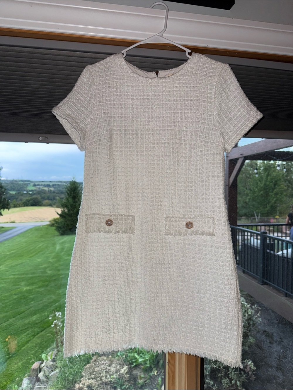 BeBop Cream Tweed Short-Sleeve Shift Dress